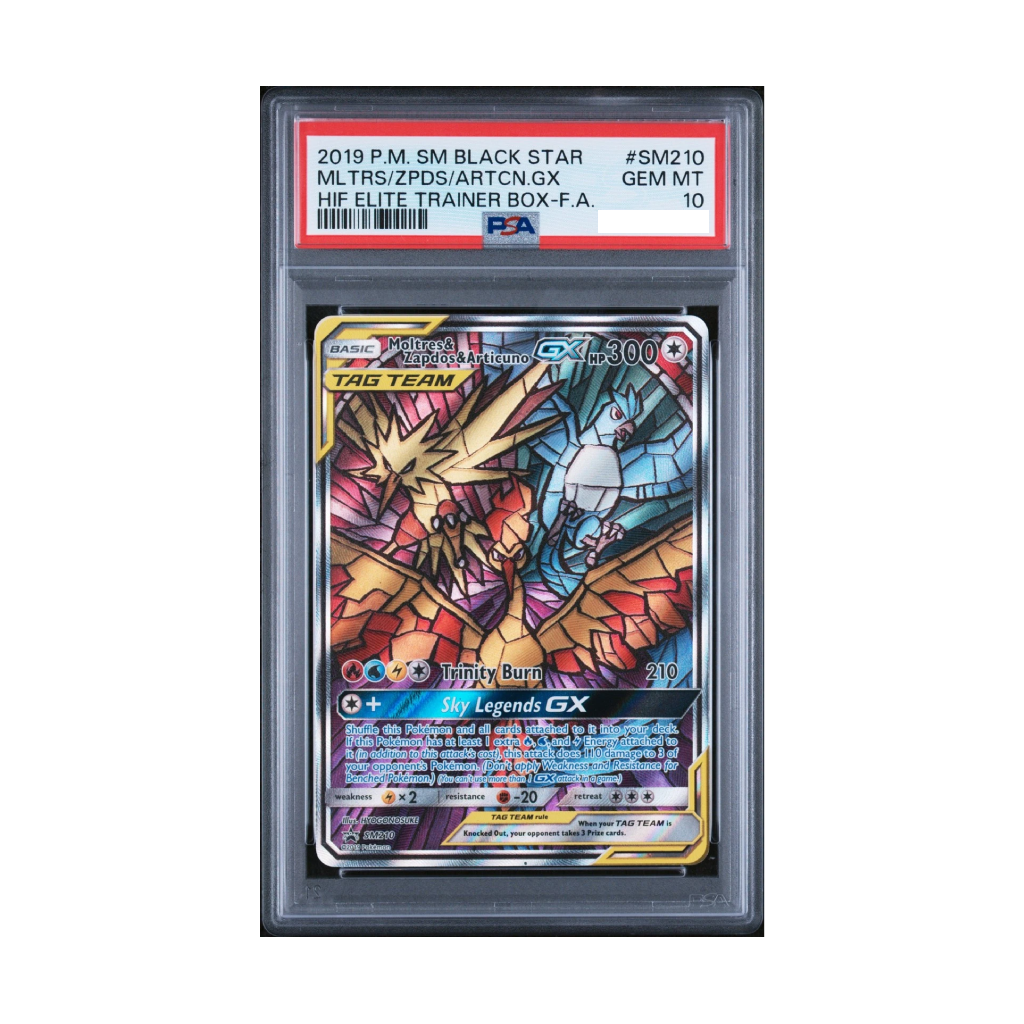 PSA 10- 2019 POKEMON SM BLACK STAR PROMO FULL ART/MOLTRES & ZAPDOS & ARTICUNO GX